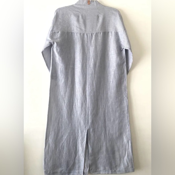 NWOT Lunya Linen Silk Long Tunic Robe Striped White Blue Size Small - Picture 5 of 5